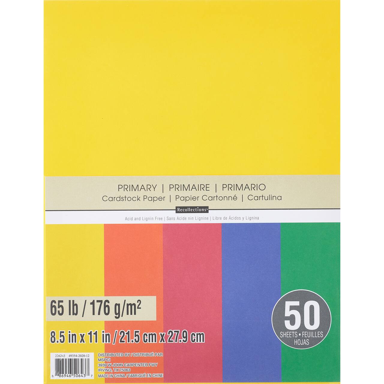 Primary 8.5&#x22; x 11&#x22; Cardstock Paper by Recollections&#xAE;, 50 Sheets